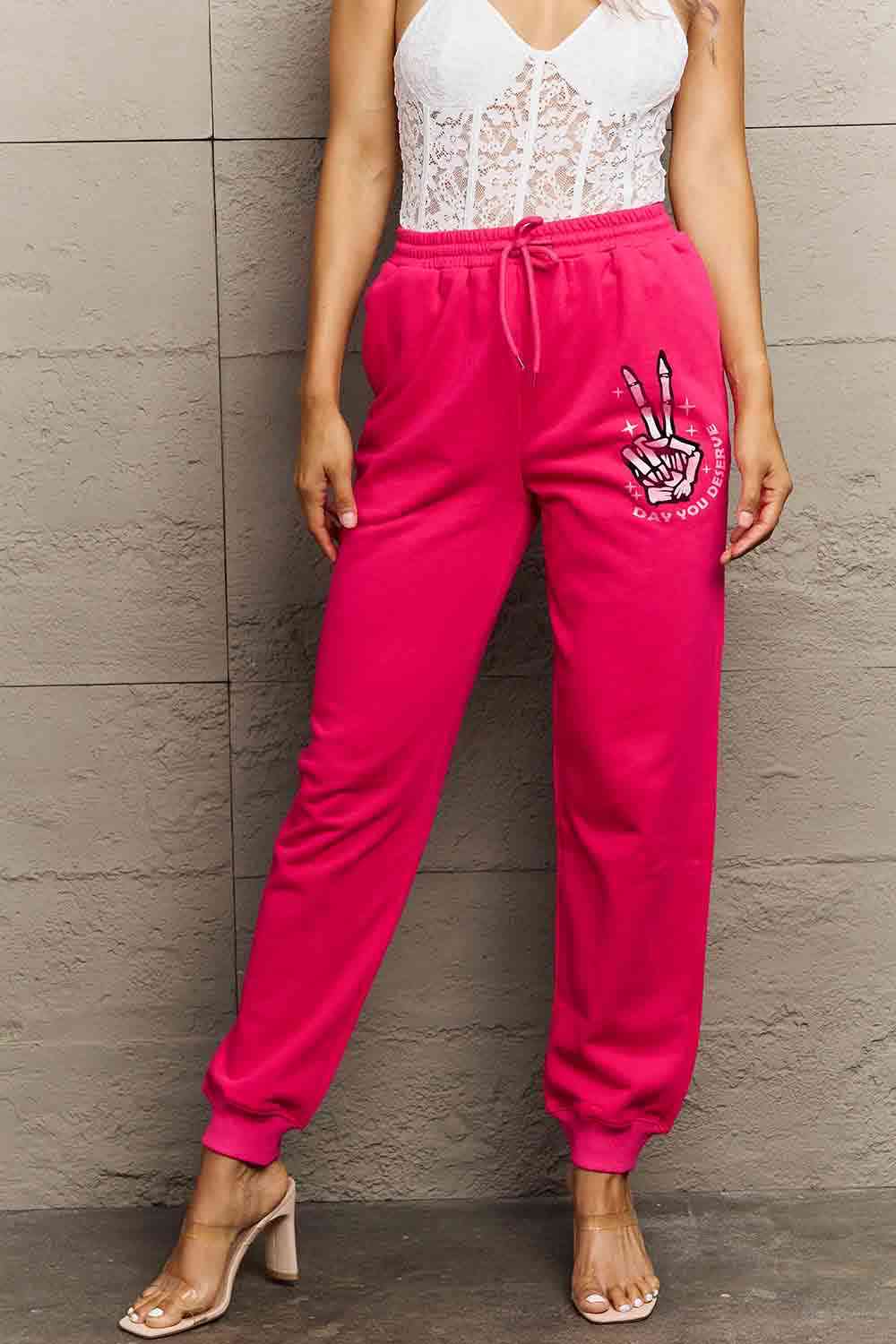 Simply Love Simply Love Full Size Drawstring DAY YOU DESERVE Graphic Long Sweatpants, MyriadMart