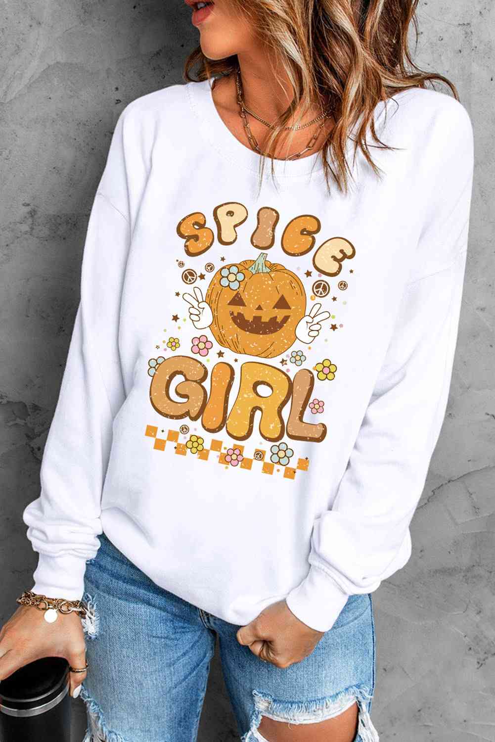 Round Neck Long Sleeve SPICE GIRL Graphic Sweatshirt, MyriadMart