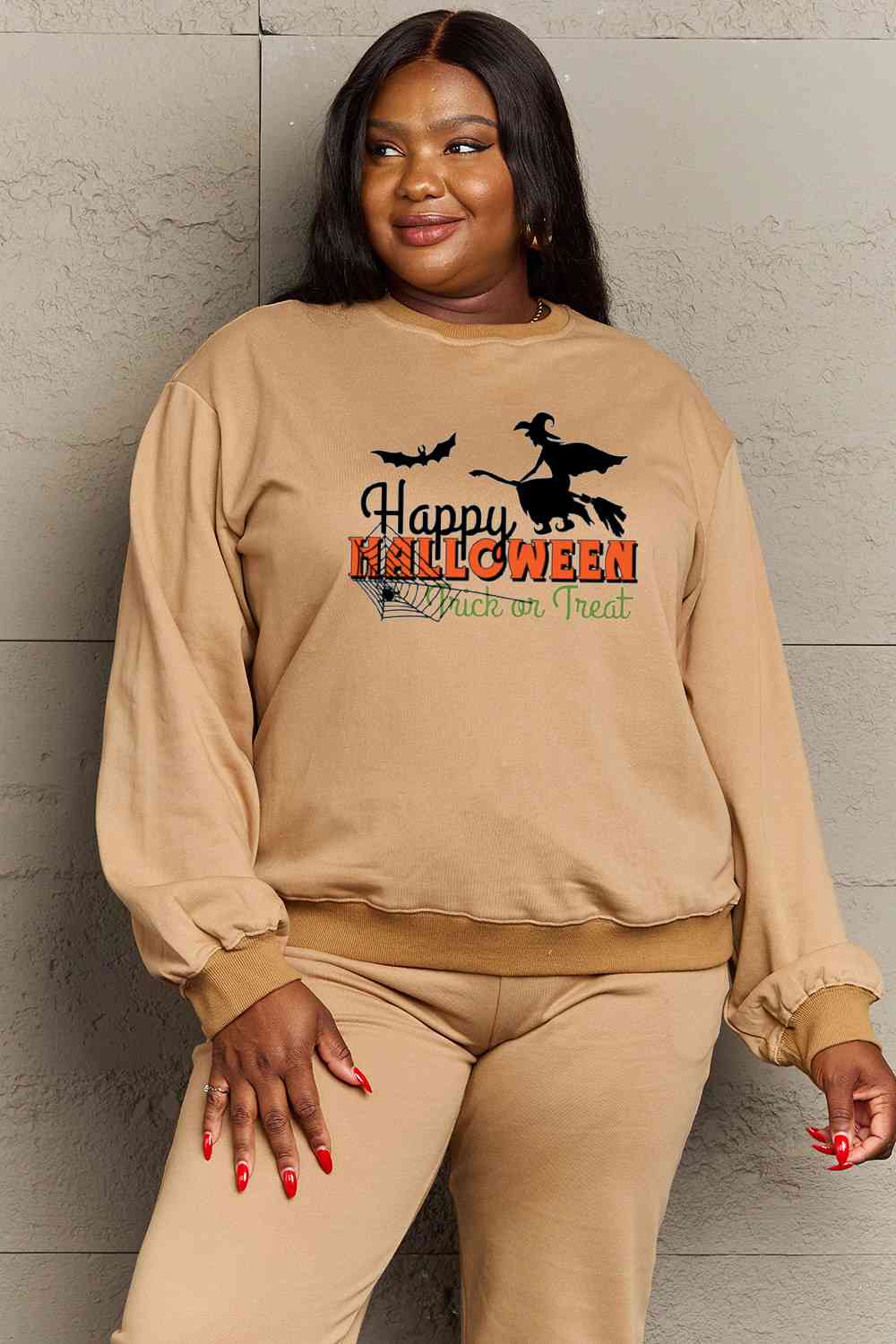 Simply Love Full Size HAPPY HALLOWEEN TRICK OR TREAT Graphic Sweatshirt, MyriadMart