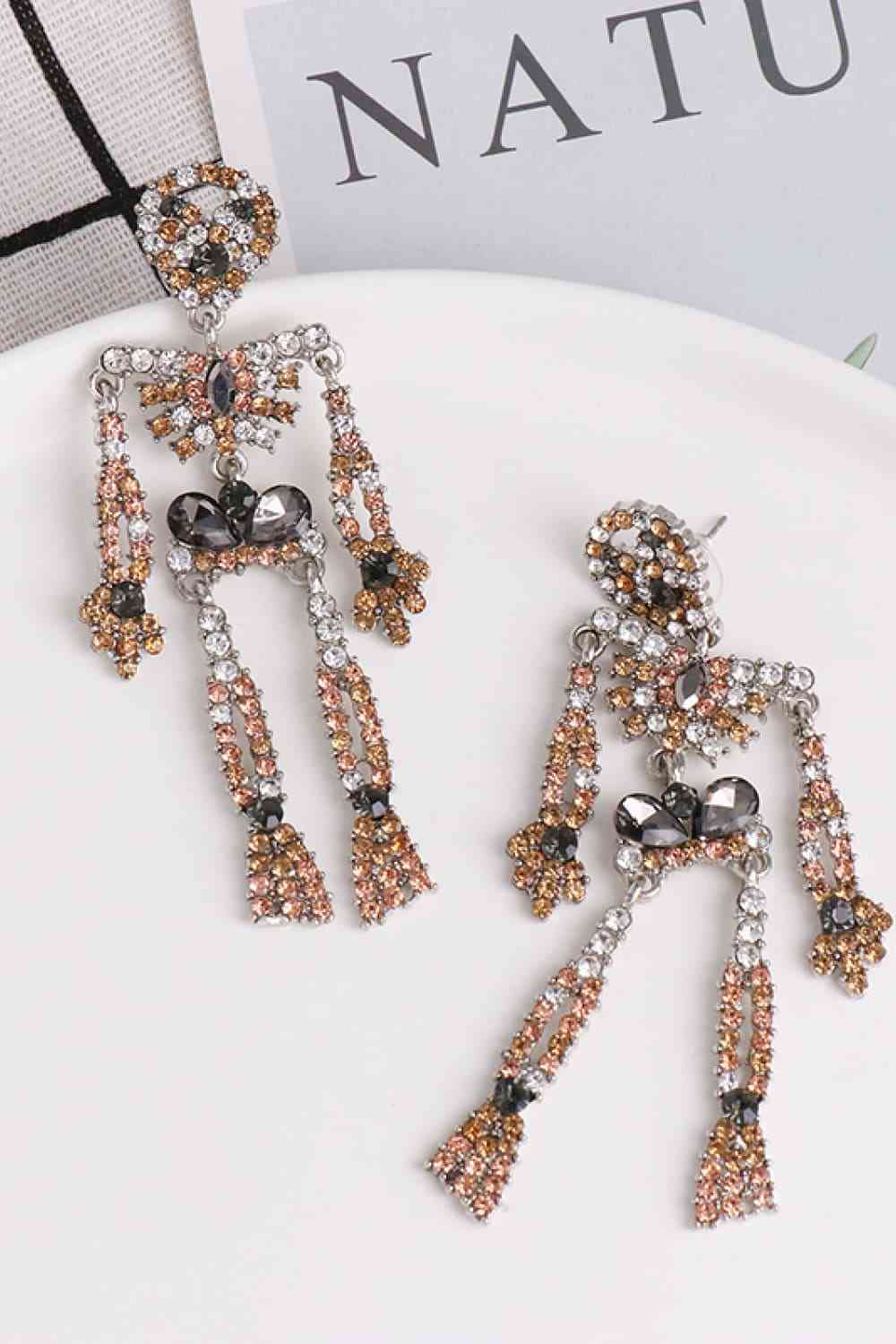 Skeleton Shape Glass Stone Dangle Earrings, MyriadMart