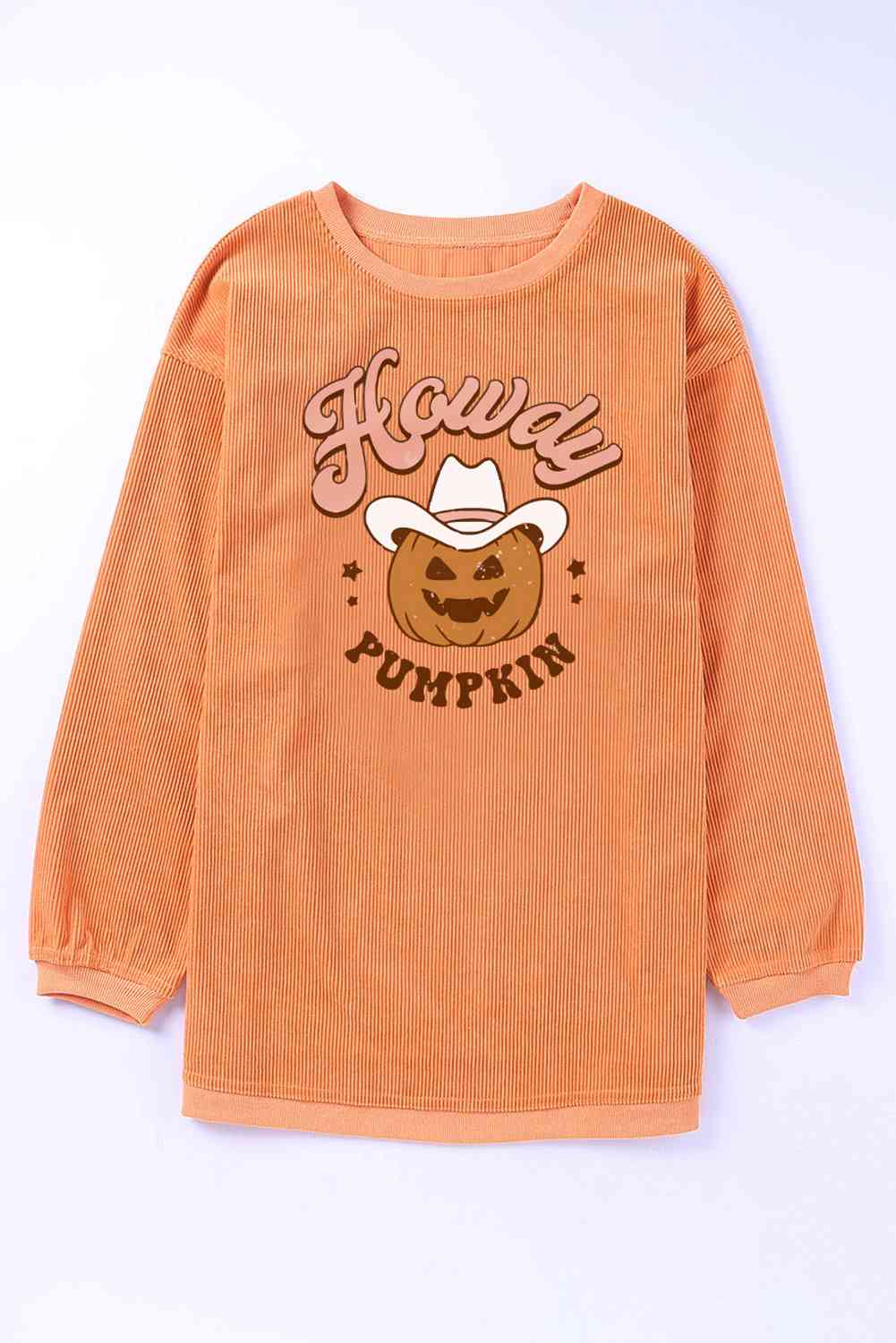HOWDY Pumpkin Graphic Ribbed Sweatshirt, MyriadMart