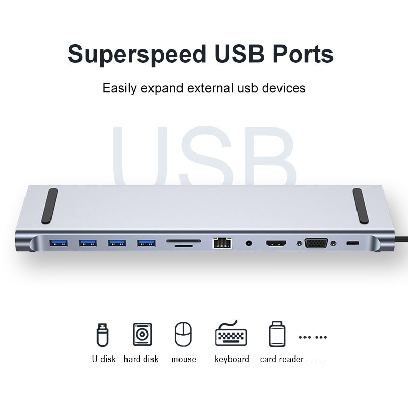 4/5/8/11-in-1 Type C Dock USB C Hub 3.0 Splitter Multiport Adapter 4K HDMI RJ45 SD/TF VGA HDMI PD for Laptop MacBook iPad xiaomi