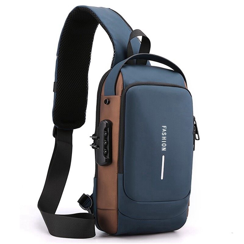 Multifunction Patent Leather Chest Bag Men Waterproof Men Crossbody Bag Anti-theft Travel Bag