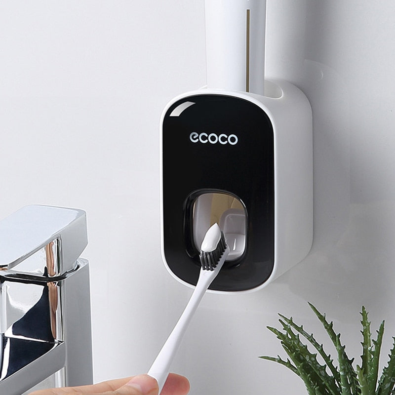 Automatic Toothpaste Dispenser Dust-proof Toothbrush Holder Wall Mount Stand Bathroom Accessories Set Toothpaste Squeezer