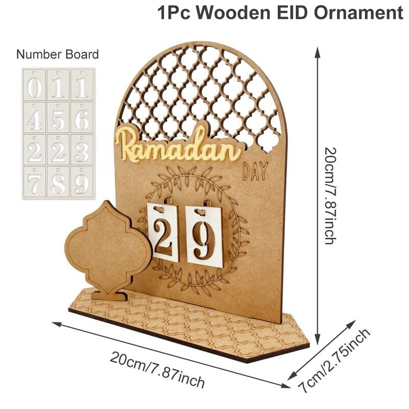 Ramadan Countdown Calendar Eid Mubarak Wooden Ornament 2023 Ramadan Decoration for Home Islam Muslim Party Decor Ramadan Kareem