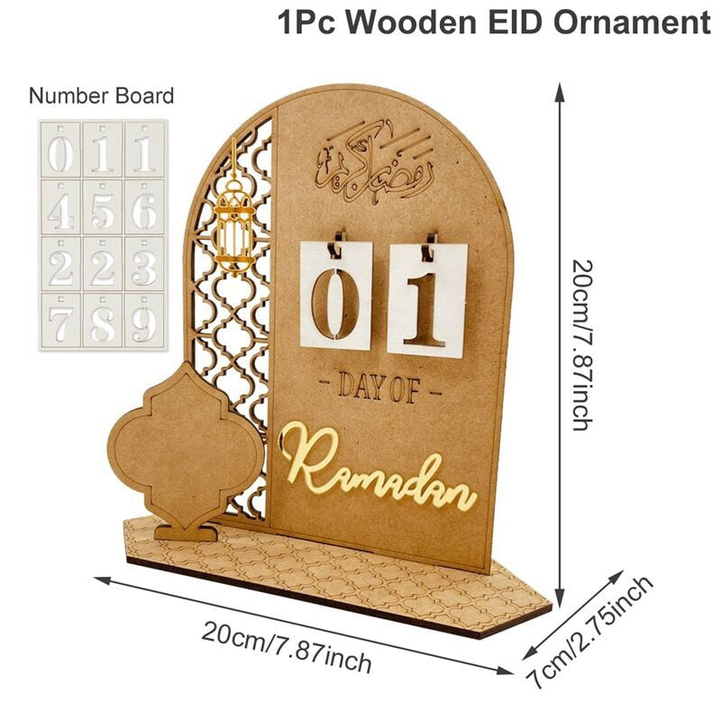 Ramadan Countdown Calendar Eid Mubarak Wooden Ornament 2023 Ramadan Decoration for Home Islam Muslim Party Decor Ramadan Kareem