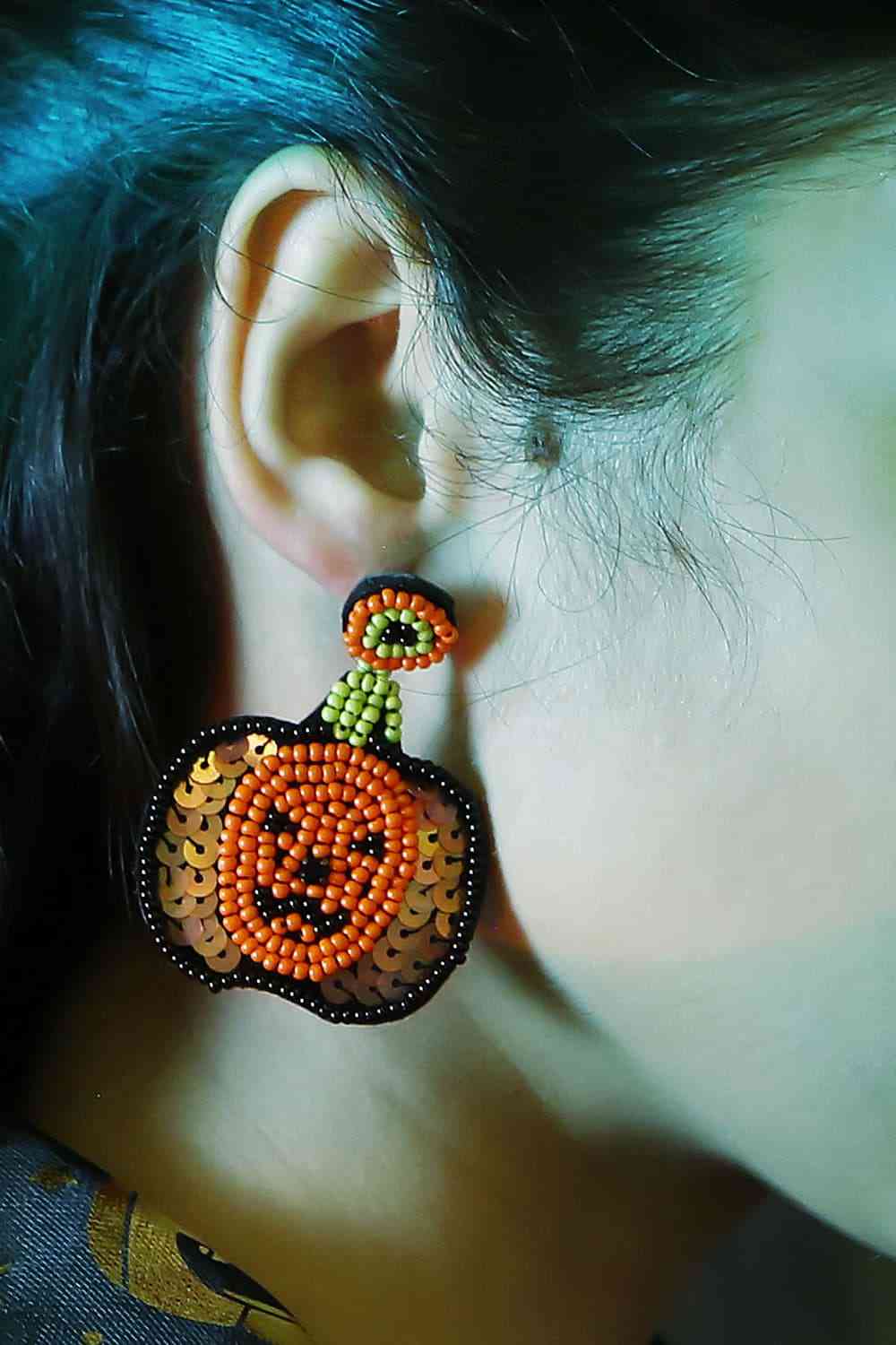 Pumpkin Shape Beaded Dangle Earrings, MyriadMart