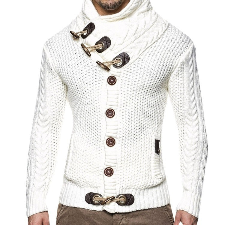 men's knitted jacket turtleneck button sweater