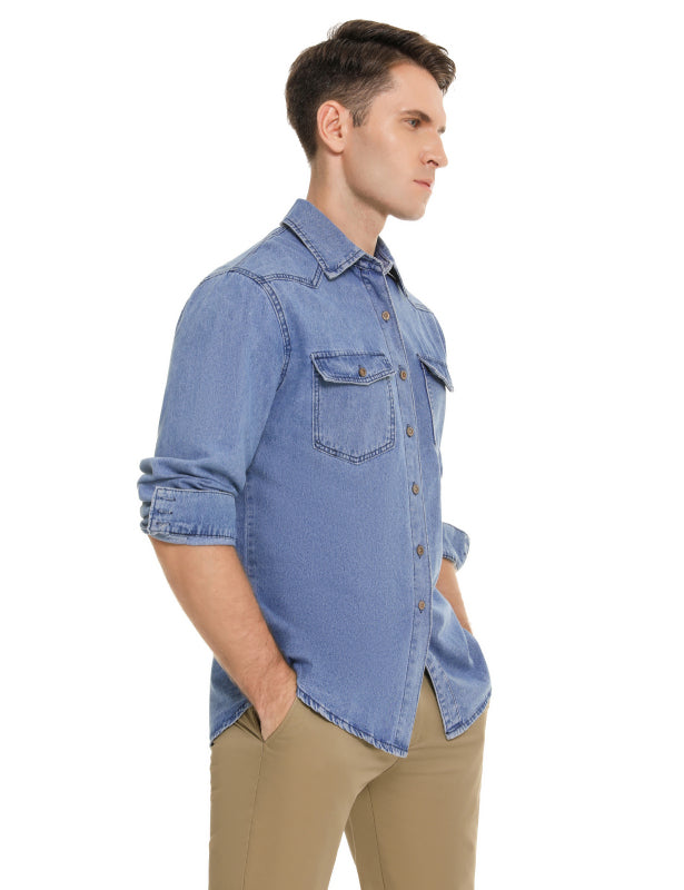 Men'S Casual Fashion Long Sleeve Denim Shirt
