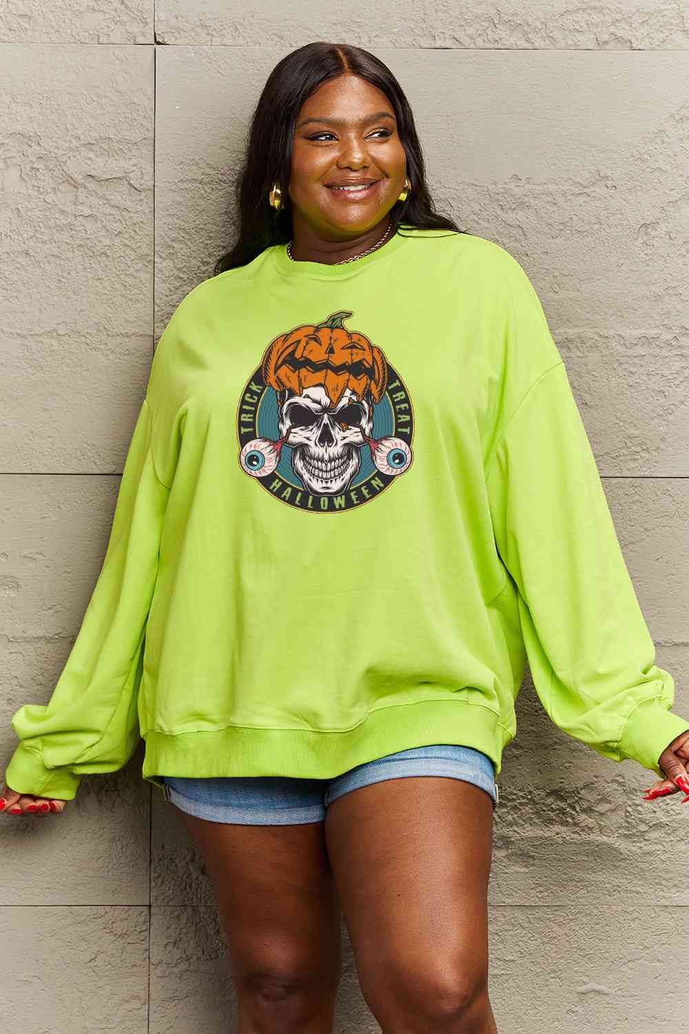 Simply Love Full Size Skull Graphic Sweatshirt, MyriadMart