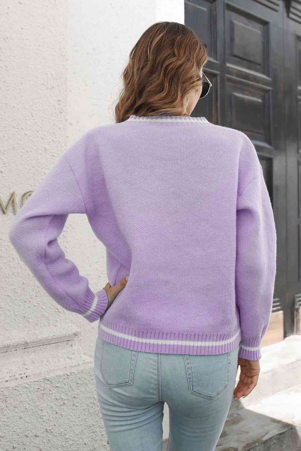 Skeleton Pattern V-Neck Long Sleeve Pullover Sweater, MyriadMart