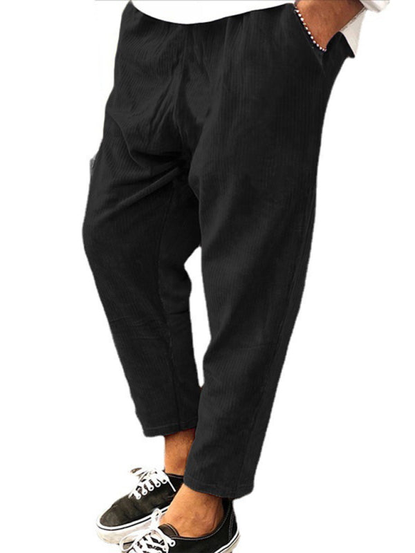 Men's Solid Color Crop Straight Leg Corduroy Pants