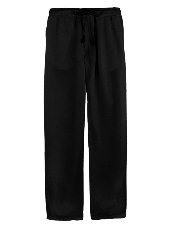 Men's Solid Color Side Pockets Drawstring Trousers