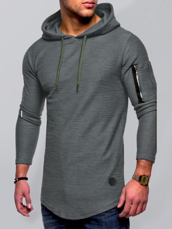 Men's solid color hooded casual long-sleeve T-shirt