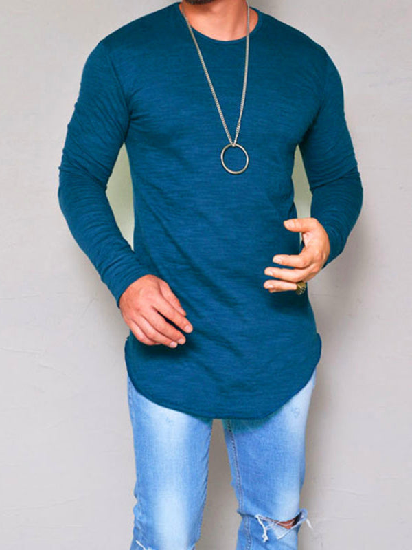 Long Sleeve Solid Color Round Neck Slim Men's T-Shirt Top