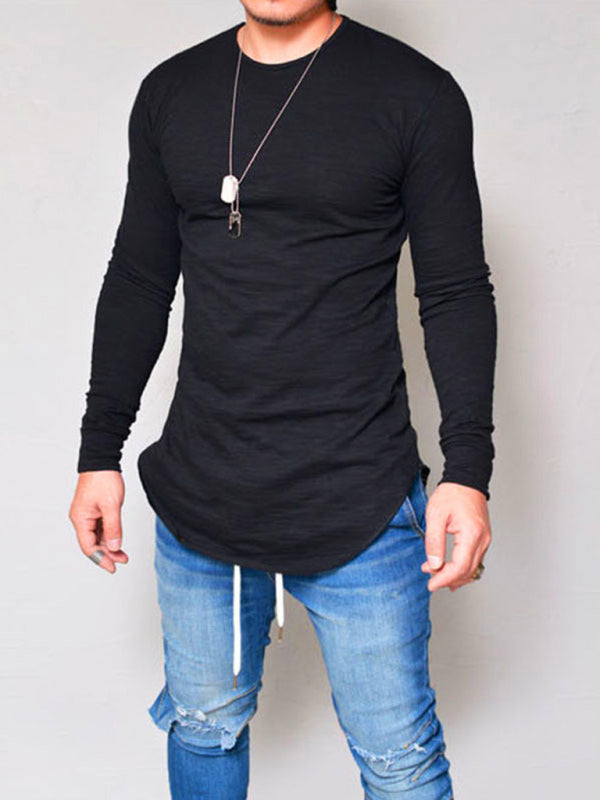 Long Sleeve Solid Color Round Neck Slim Men's T-Shirt Top