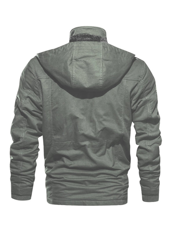 Men's Mid-Length Loose Stand Collar Hooded Cotton Top Youth Men's Jacket