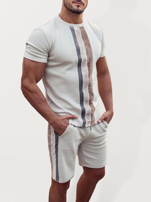 Men's Stripe Short Sleeve T-shirt Matching Shorts Set