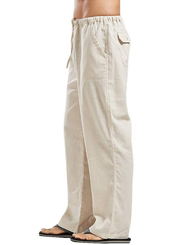 Men's Solid Color Linen Blend Drawstring Pants