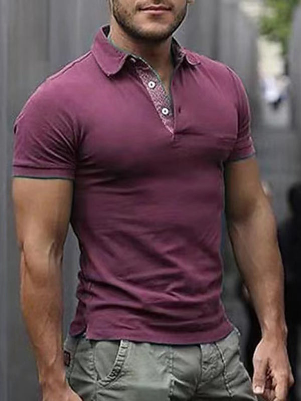 Men's Solid Color Polo Shirt With Button