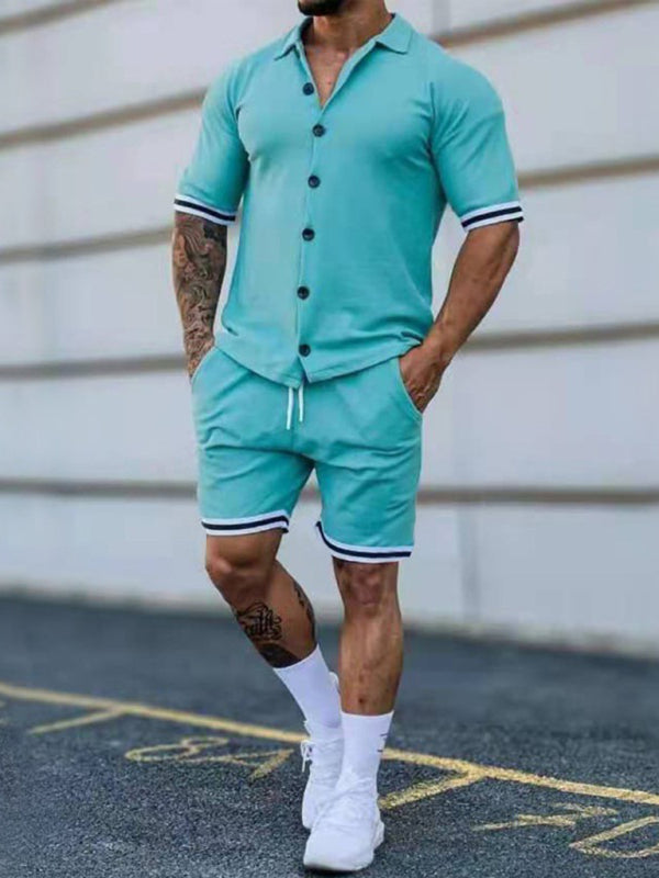Men's Solid-Color Short-Sleeve Button-Down Shirt