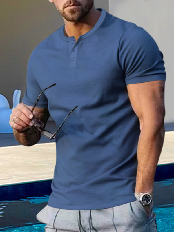 Men's Solid Color Regular Fit Henley T-Shirt