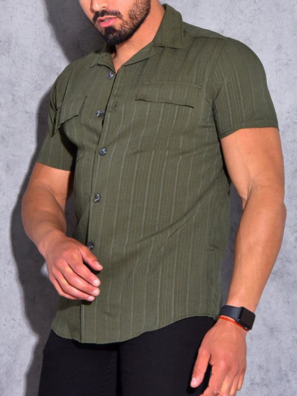 Men's solid color shirt men's short-sleeved cardigan casual loose T-shirt