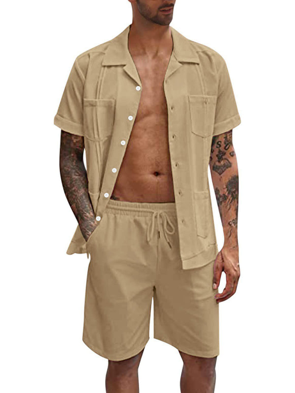 Simple Sports Short Sleeve Shorts Linen Loose Casual Men's Shirt Set
