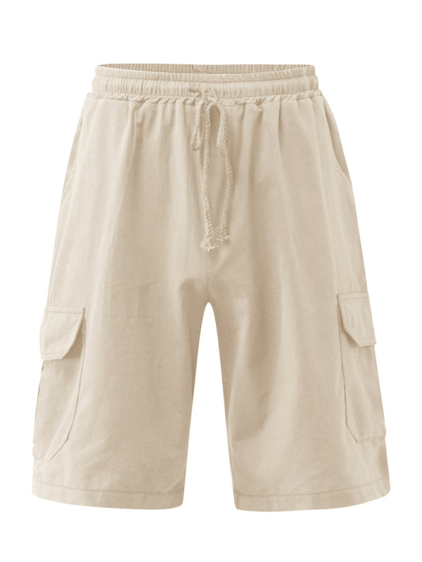 Linen Shorts Multi Pocket Tether Men's Beach Cargo Pants