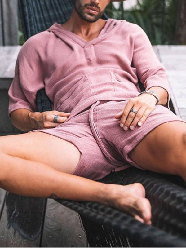 New short-sleeved shorts two-piece cotton and linen loose casual sports mid-sleeve suit