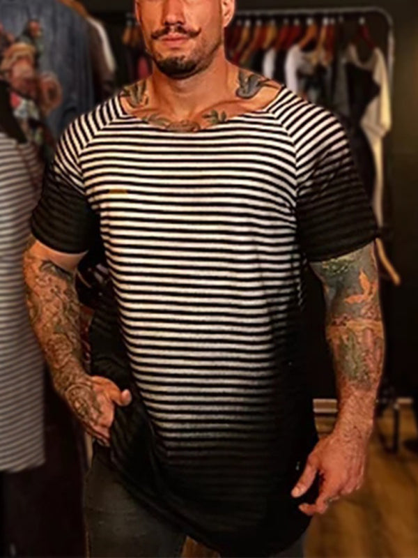 Men's Striped Round Neck Short Sleeve Slim Pullover T-Shirt