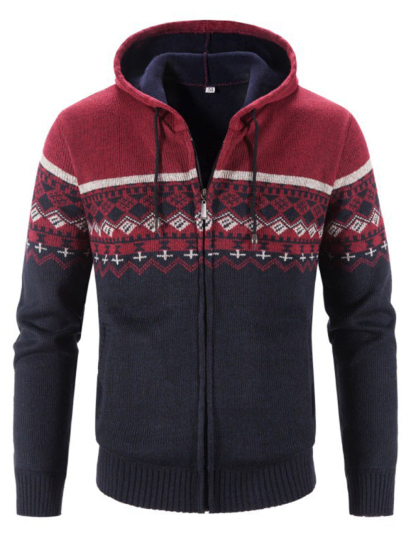 New Men's Fleece Thick Gradient Color Ethnic Knitted Sweater Cardigan Jacket, MyriadMart