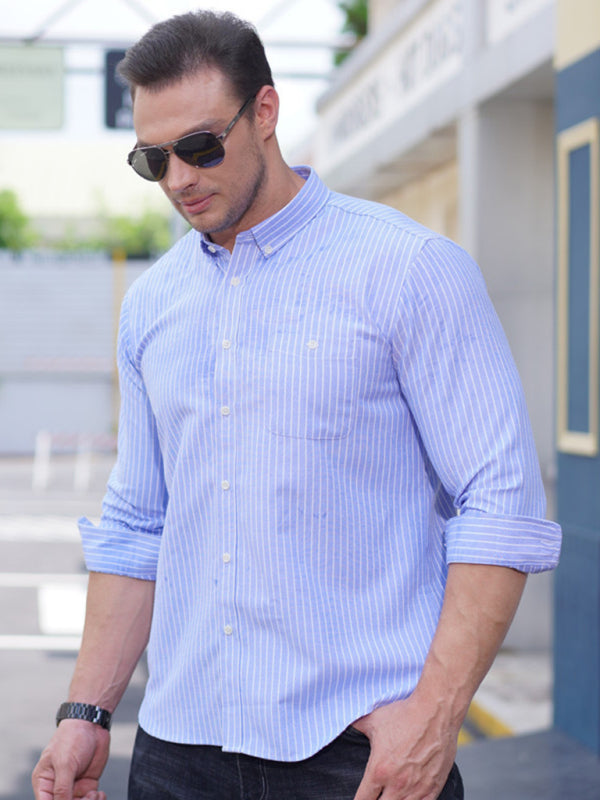 New Plus Size Men's Striped Long Sleeve Shirt, MyriadMart