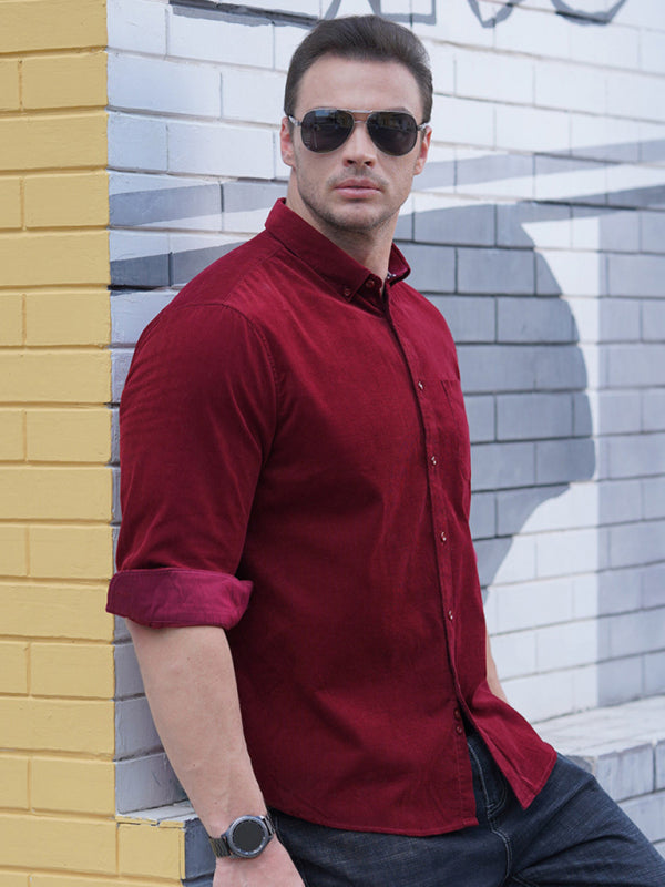 New Plus Size Men's Casual Loose Fashionable Corduroy Long Sleeve Shirt, MyriadMart