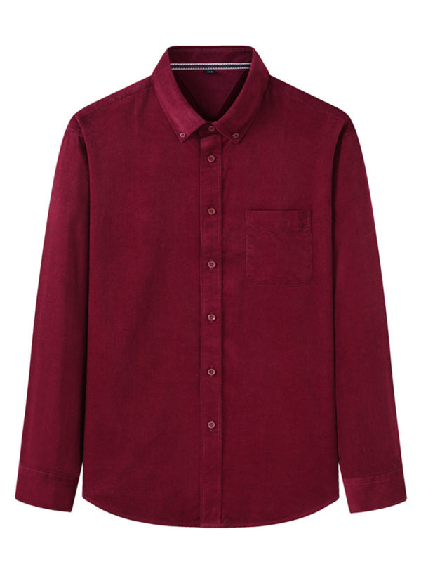 New Plus Size Men's Casual Loose Fashionable Corduroy Long Sleeve Shirt, MyriadMart
