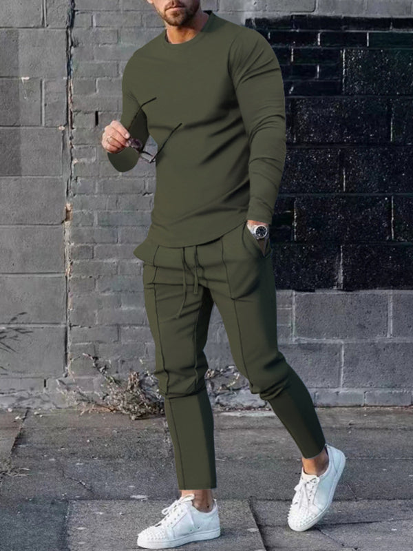 New Men's Two-piece Set Round Neck Long Sleeve T-Shirt Trousers Casual Sports Suit, MyriadMart