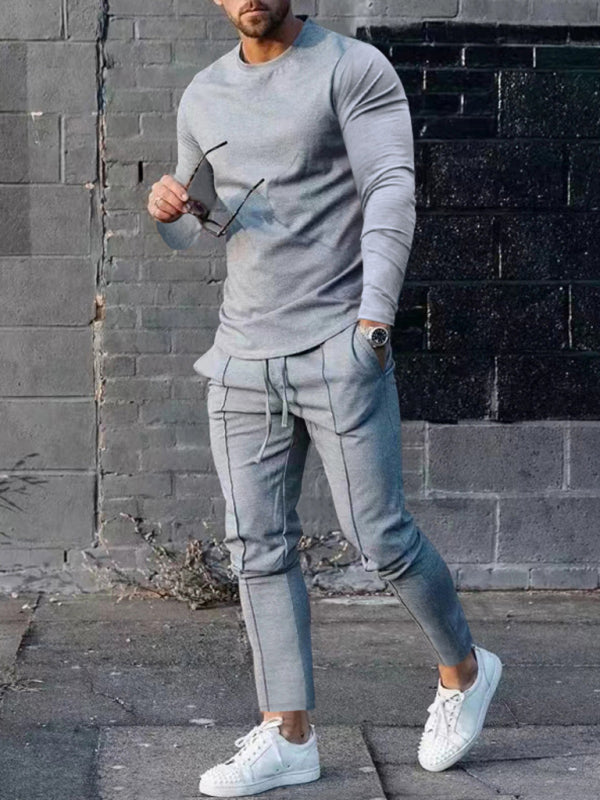New Men's Two-piece Set Round Neck Long Sleeve T-Shirt Trousers Casual Sports Suit, MyriadMart