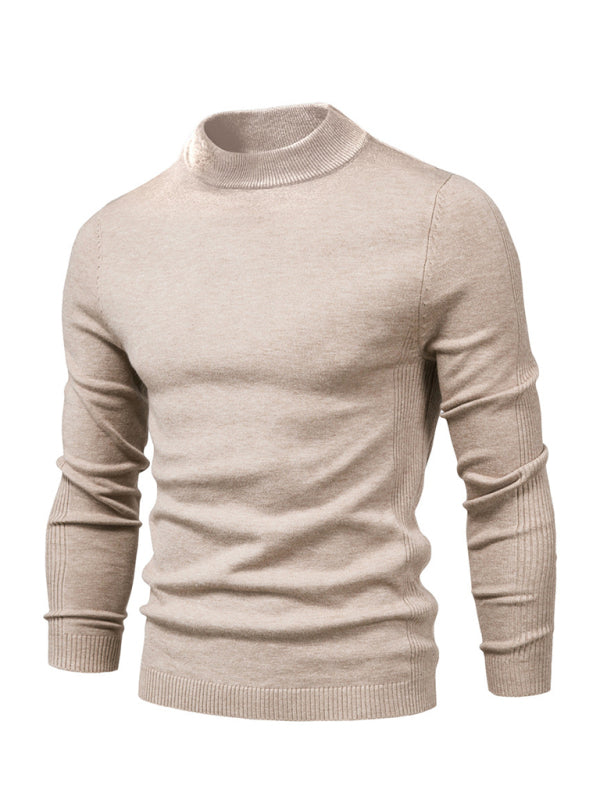 Men's Warm Slim Mid-Neck Sweater Multicolor Knitwear, MyriadMart