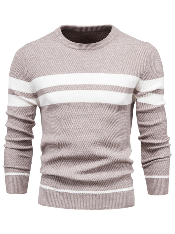 Men's Casual Striped Pullover Color Matching Round Neck Men's Sweater, MyriadMart
