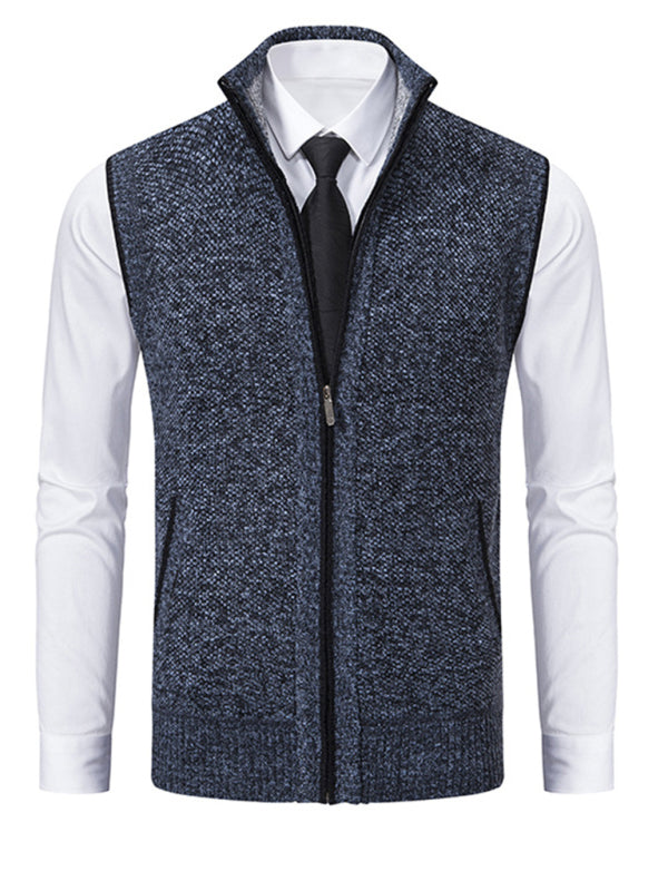 Men's stand collar sleeveless knitted casual thickened lining vest jacket