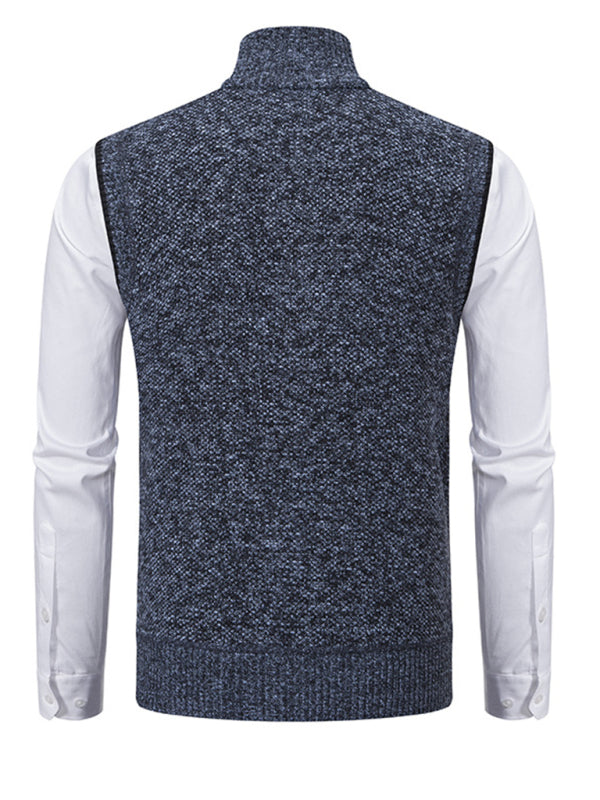 Men's stand collar sleeveless knitted casual thickened lining vest jacket