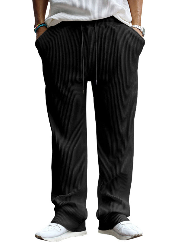 Men's casual trousers, loose straight trousers, drapey striped high-waisted wide-leg trousers