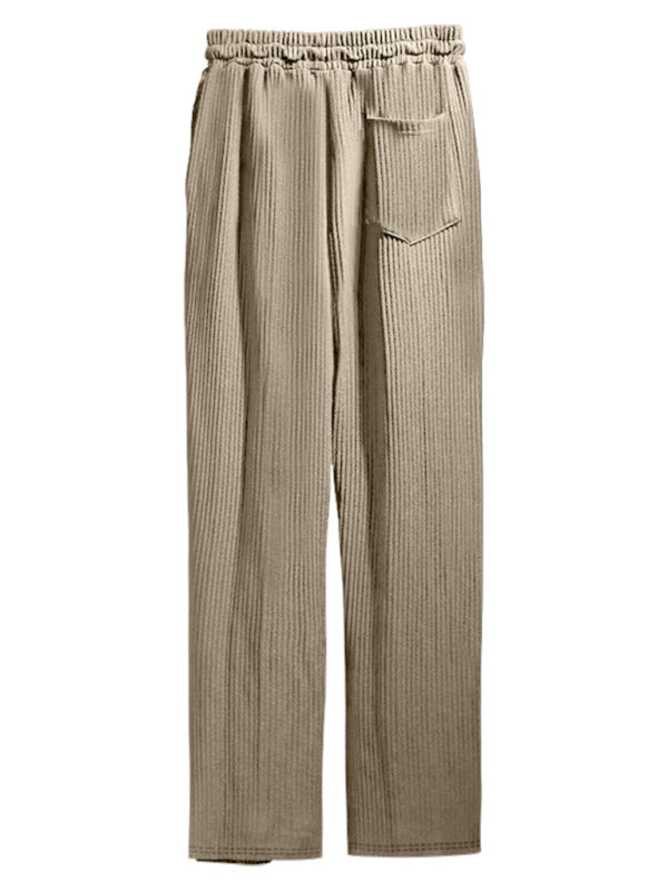 Men's casual trousers, loose straight trousers, drapey striped high-waisted wide-leg trousers
