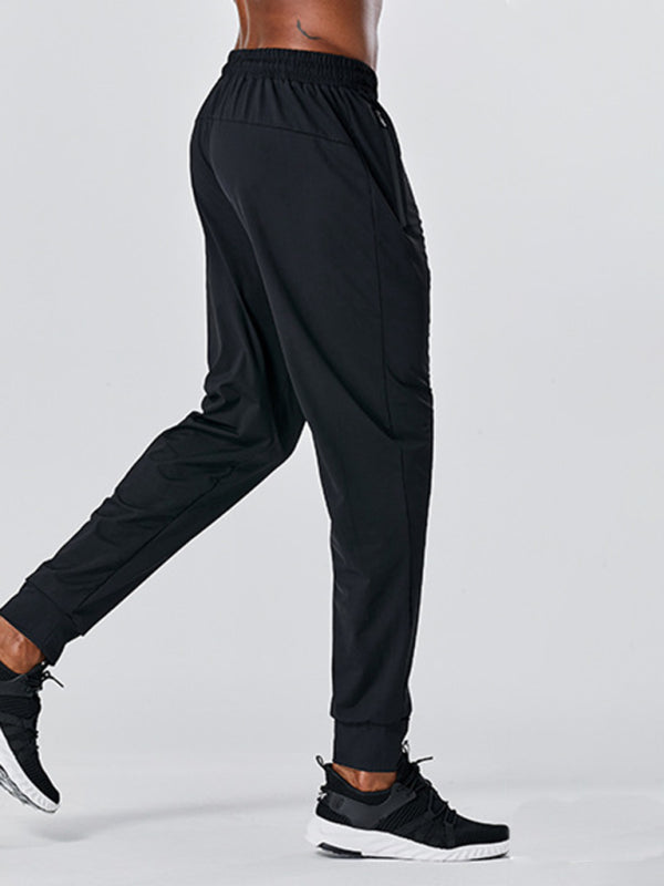 Men's quick-drying elastic casual fitness training zipper trousers