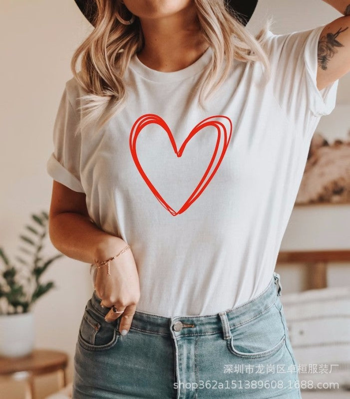 Round neck cotton printed short-sleeved t-shirt top women love