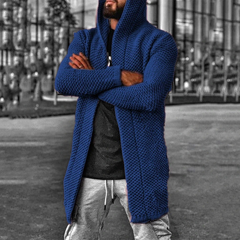 Men's hooded long sleeve knitted sweater cardigan