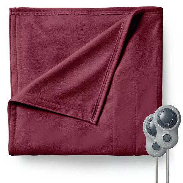 Sunbeam King Size Electric Fleece Heated Blanket in Garnet with Dual Zone - MyriadMart