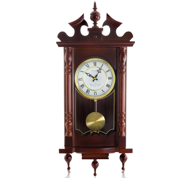Bedford Clock Collection Classic 31 Inch Chiming Pendulum Wall Clock in Cherry Oak Finish - MyriadMart