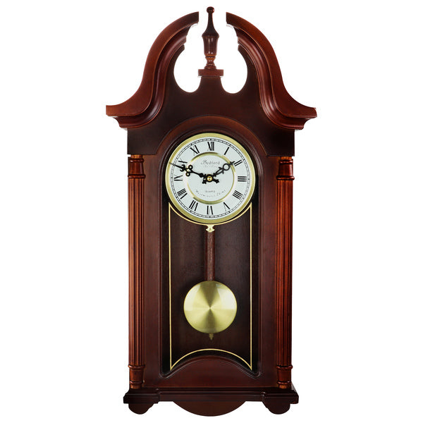 Bedford Clock Collection 26.5 Inch Chiming Pendulum Wall Clock in Colonial Mahogany Cherry Oak Finish - MyriadMart