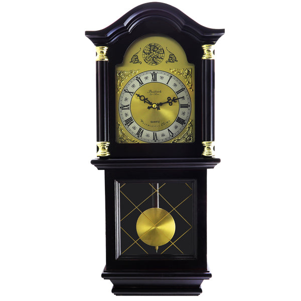 Bedford Clock Collection 26 Inch Chiming Pendulum Wall Clock in Antique Mahogany Cherry Oak Finish - MyriadMart